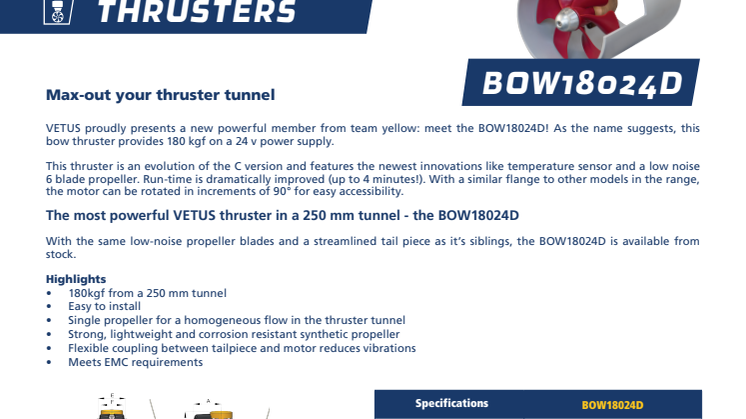 VETUS BOW18024D bow thruster - Information Sheet