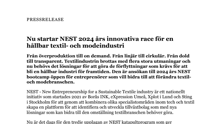 PM - Nu startar NEST 2024 års innovativa race för en hållbar textil- och modeindustri.pdf