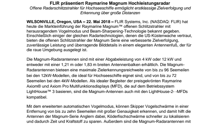 Raymarine: FLIR präsentiert Raymarine Magnum Hochleistungsradar 