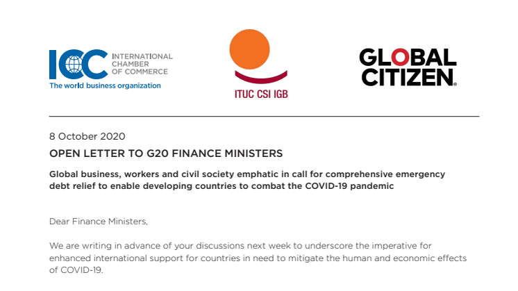 Öppet brev till G20:s finansministrar: Uppskjutna betalkrav på statsskulder ett måste för hanteringen av coronapandemin
