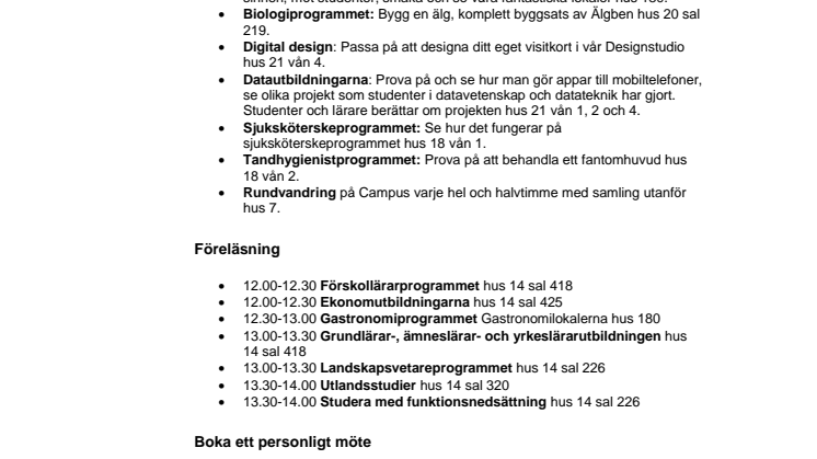Öppet Hus Högskolan Kristianstad - Program