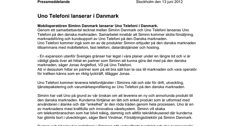 Uno Telefoni lanserar i Danmark