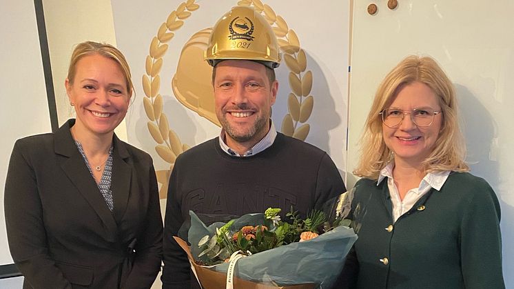 Jeanet Corvinius, ordförande Byggcheferna, Jack Len, Årets Byggchef och Susanne Bengtsson, chefredaktör Byggvärlden.