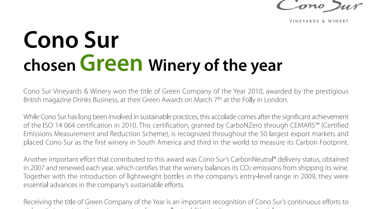 Cono Sur vald till årets gröna vingård