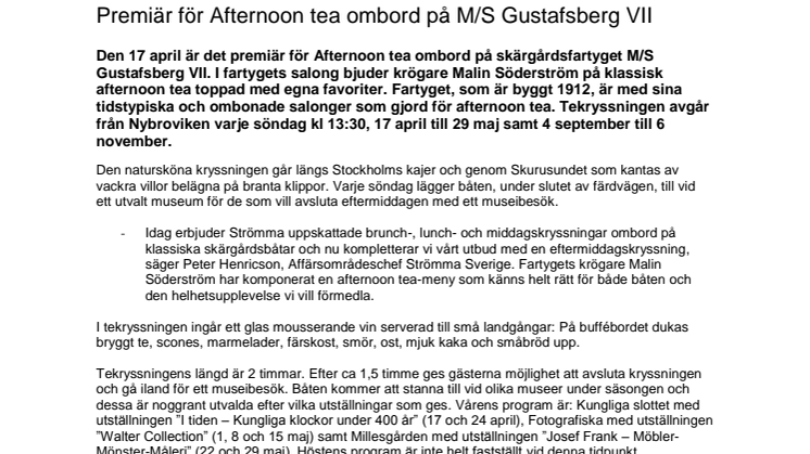 Premiär för Afternoon Tea-kryssning med Strömma Kanalbolaget