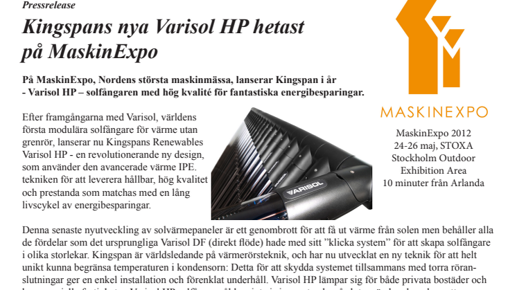 Kingspans nya Varisol HP hetast på MaskinExpo 