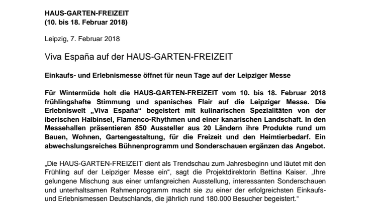Pressemitteilung der Leipziger Messe GmbH - Haus-Garten-Freizeit