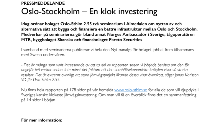 Oslo-Stockholm – En klok investering