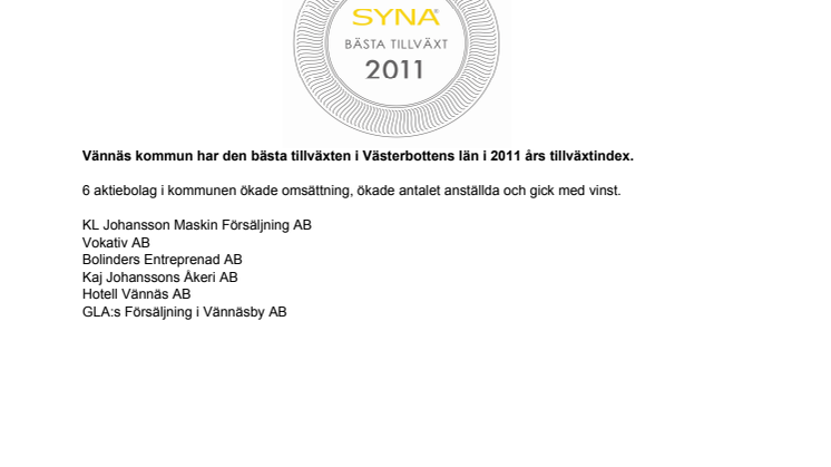 Företagen bakom Bästa Tillväxt 2011 i Vännäs kommun.