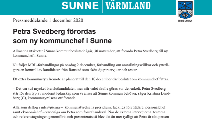 Petra Svedberg förordas som ny kommunchef i Sunne