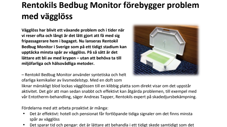 ​Rentokils Bedbug Monitor förebygger problem med vägglöss