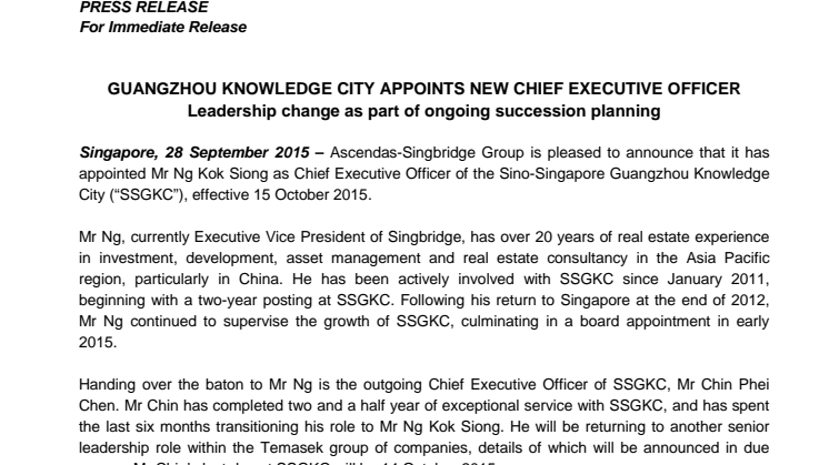 Guangzhou Knowledge City appoints new Chief Executive Officer