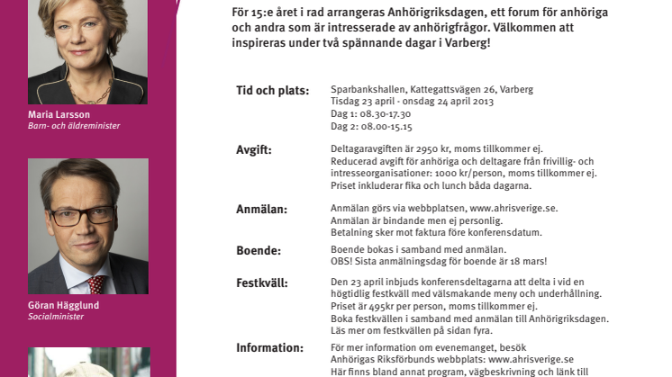 Anhörigriksdagen 2013 - program och anmälan