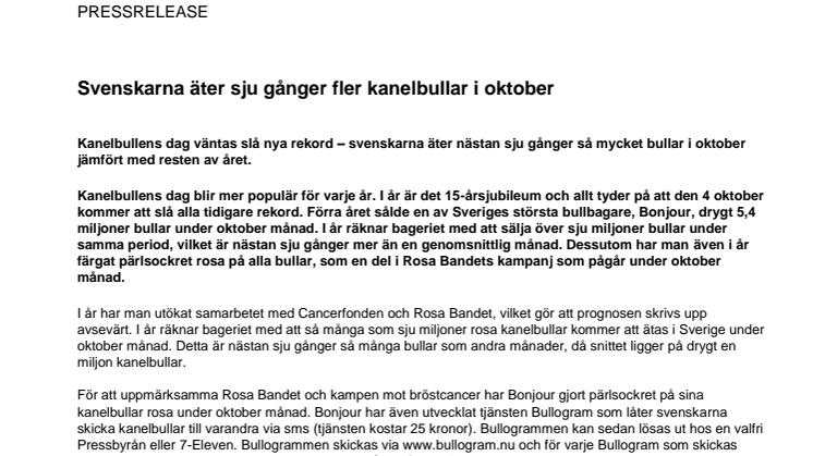 Svenskarna äter sju gånger fler kanelbullar i oktober