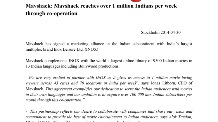 Mavshack: Mavshack reaches over 1 million Indians per week through co-operation