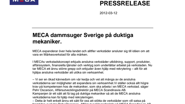 MECA dammsuger Sverige på duktiga mekaniker.