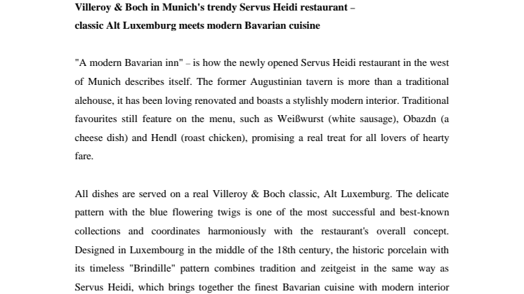 Villeroy & Boch in Munich's trendy Servus Heidi restaurant - classic Alt Luxemburg meets modern Bavarian cuisine