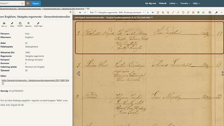 Sökbara uppgifter om militärer från Västgöta regemente och Västgöta-Dals regemente
