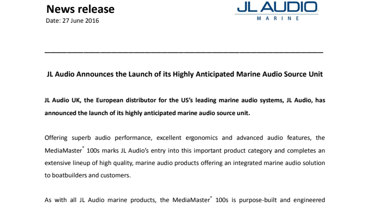 JL Audio Marine Europe:  JL Audio Announces the Launch of its Highly Anticipated Marine Audio Source Unit