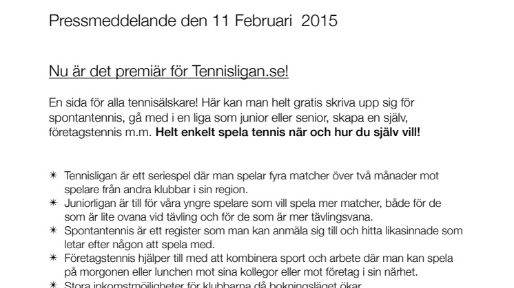 Nu är det premiär för Tennisligan.se!