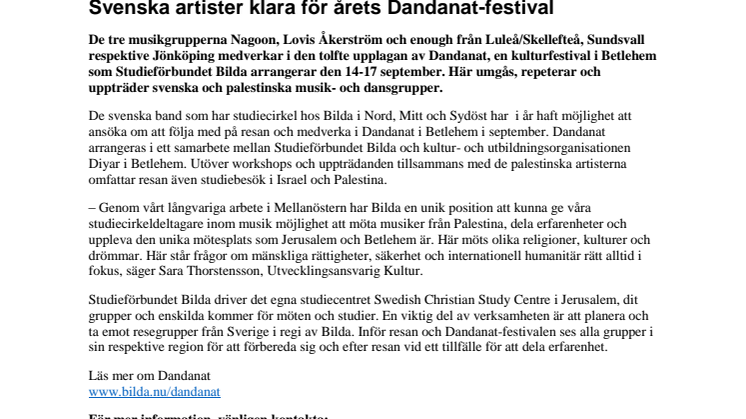 Svenska artister klara för årets Dandanat-festival