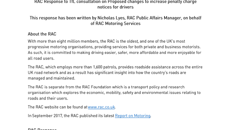 RAC responds to TfL consultation on plans to increase Penalty Charge Notices for drivers