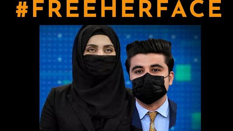 I kampanjen #freeherface tog de manliga nyhetsankarna på sig munskydd för att visa solidaritet med sina kvinnliga kollegor.
