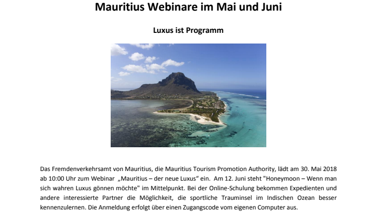 Mauritius Webinare im Mai und Juni