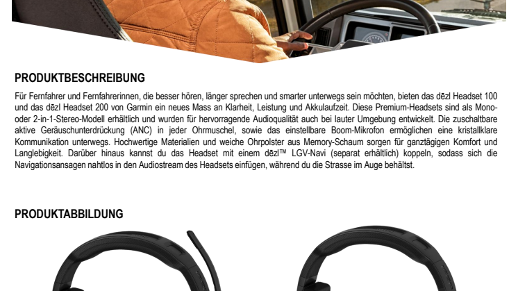 Datenblatt Garmin dezl-Headset Serie