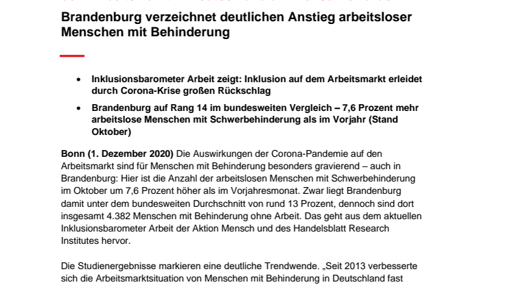 Inklsionsbarometer Arbeit / Brandenburg