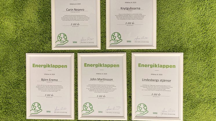 Fem pristagare får dela på Energiklappen 2020. Foto: Linde energi.