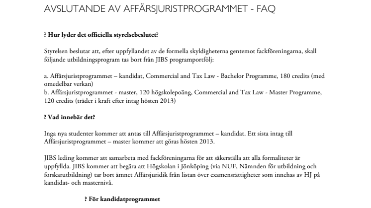 FAQ om Affärsjuridik - svenska
