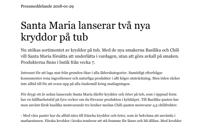 Santa Maria lanserar två nya kryddor på tub