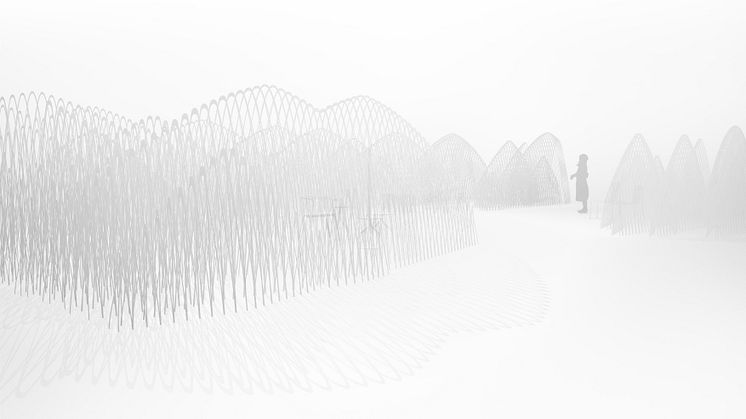 Snow-capped mountains set the mood in Nendo’s installation at Stockholm Furniture & Light Fair