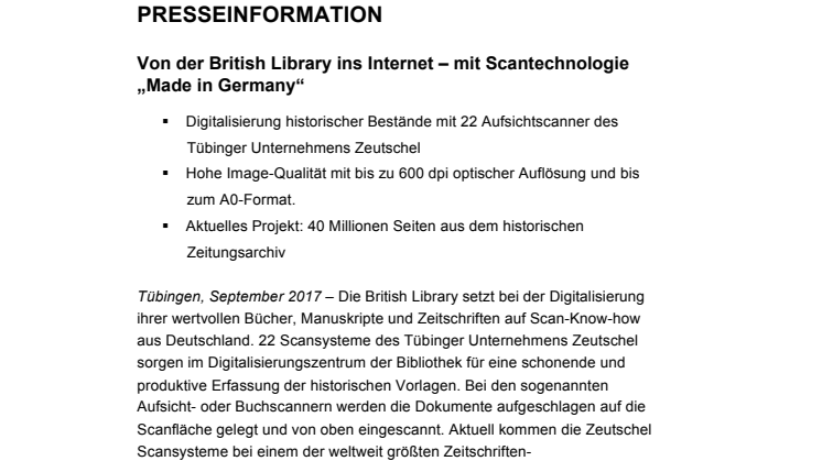 Von der British Library ins Internet – mit Scantechnologie „Made in Germany“