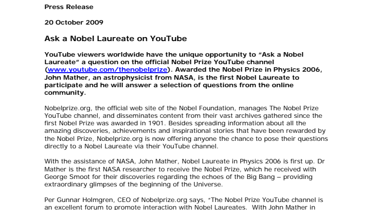 Ask a Nobel Laureate on YouTube