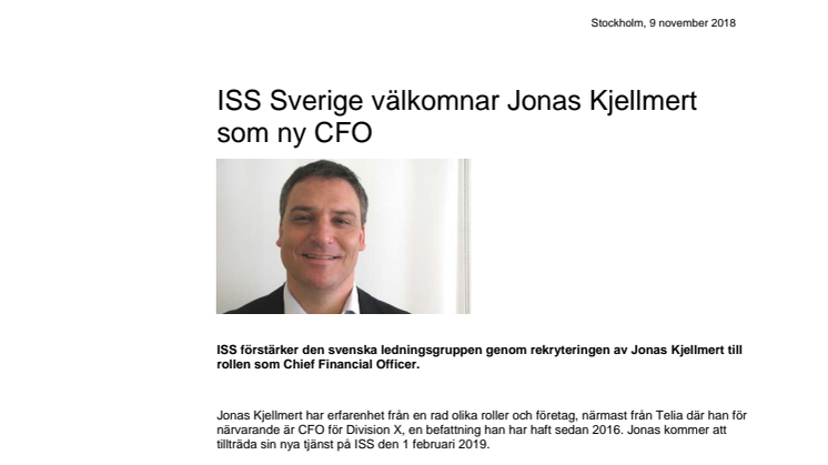 ISS Sverige välkomnar Jonas Kjellmert som ny CFO