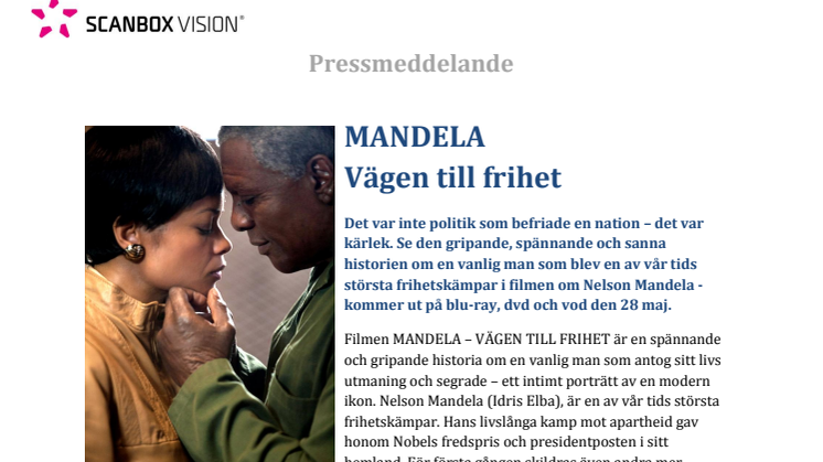 Mandela - vägen till frihet på blu-ray, dvd och vod 28 maj