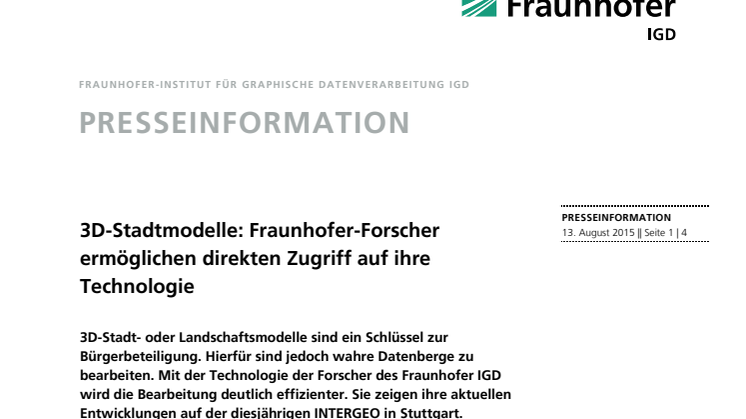 3D-Stadtmodelle: Fraunhofer-Forscher ermöglichen direkten Zugriff auf ihre Technologie