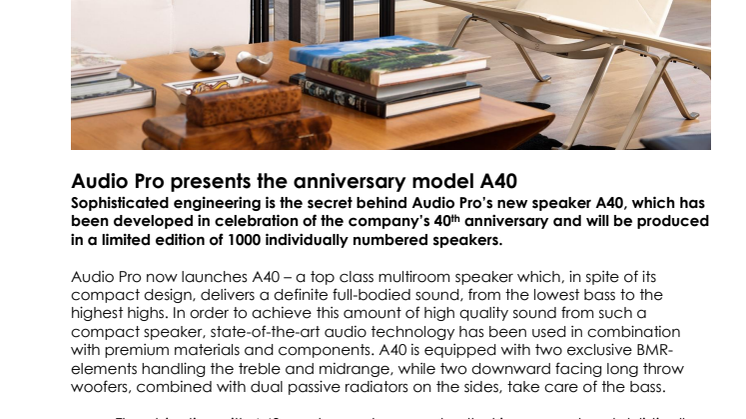 Audio Pro presents the anniversary model A40