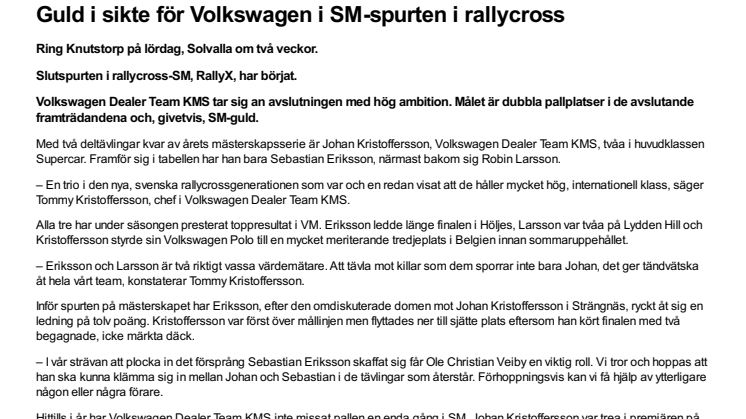 Guld i sikte för Volkswagen i SM-spurten i rallycross