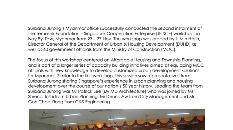 Surbana Jurong conducts 2nd Urban Management Programme for Myanmar’s Ministry of Construction in Nay Pyi Taw