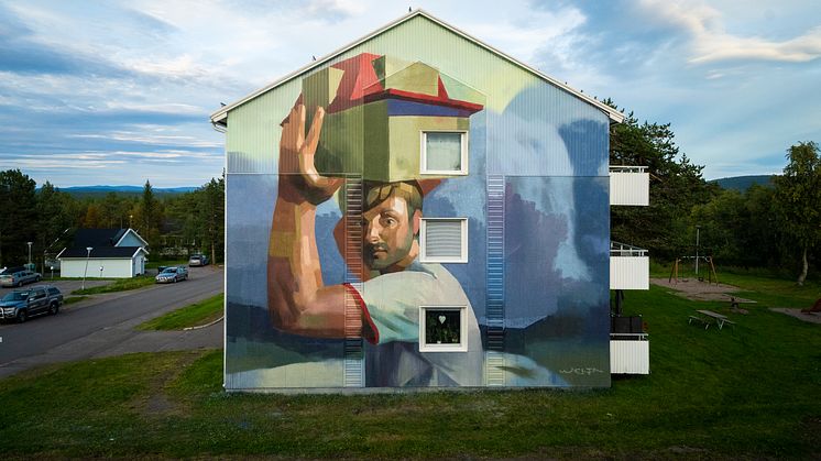 Exempel på muralmålning från Kiruna. Konstverket An End, A Beginning av konstnären Andreas Welin. Vilket motiv som kommer att målas i Kävlinge är inte bestämt ännu.