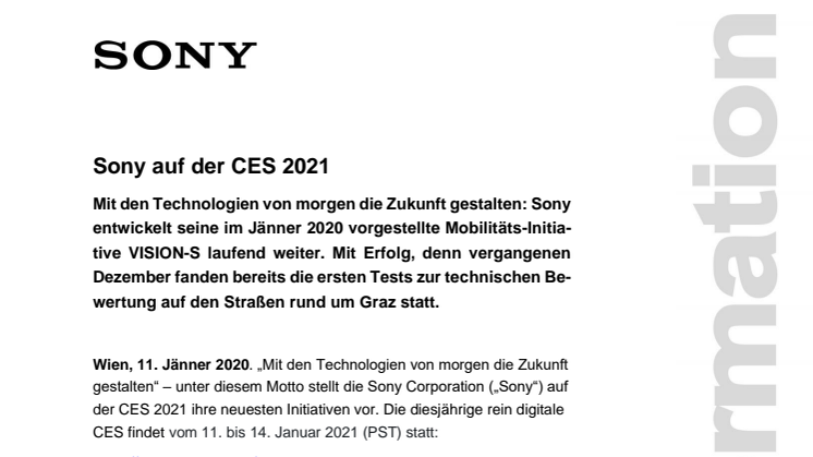 Sony auf der CES 2021