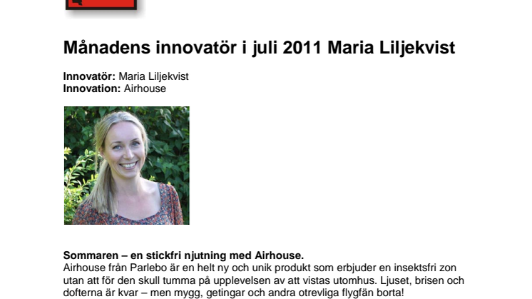 Månadens innovatör i juli 2011 Maria Liljekvist