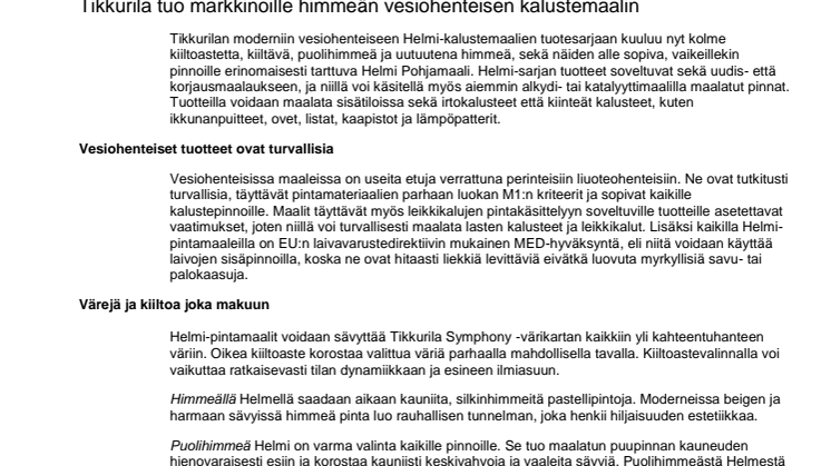 Tikkurila tuo markkinoille himmeän vesiohenteisen kalustemaalin