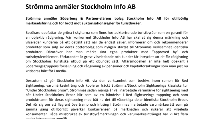 Strömma anmäler Stockholm Info AB