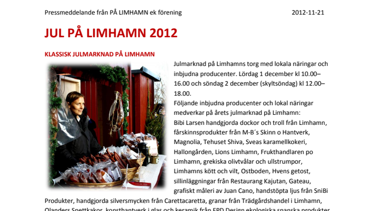 Program julfirandet på Limhamn 1-2 dec