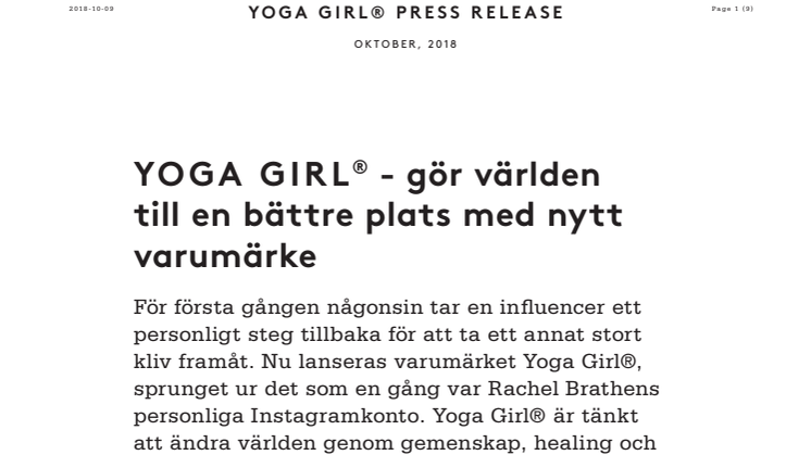 YOGA GIRL® - gör världen till en bättre plats med nytt varumärke