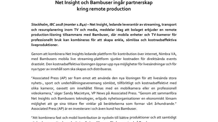 Net Insight och Bambuser ingår partnerskap  kring remote production